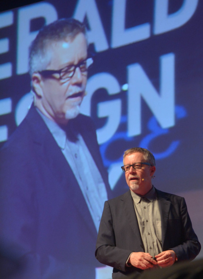 Tim Brown, CEO of IDEO, lectures on design in a volatile world.   (Kim Myung-sub/The Korea Herald)