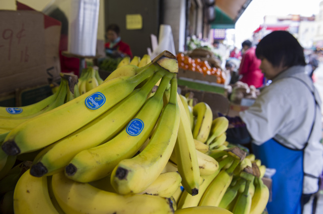Bananas are displayed for sale at New Louie’s Inc. in Chinatown, San Francisco, California.   Bloomberg