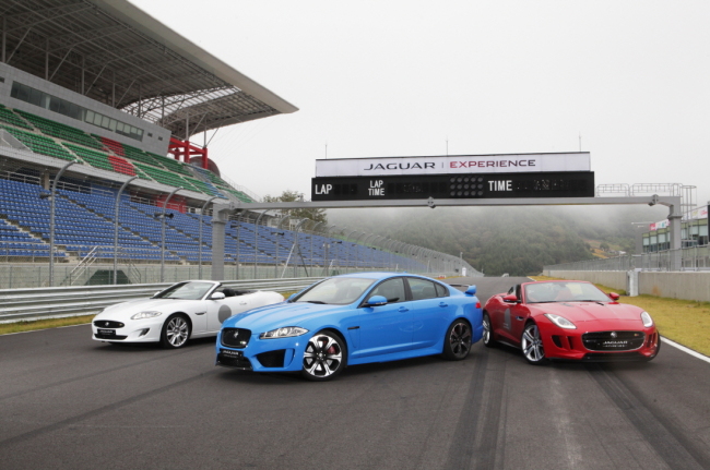 From left: Jaguar’s XKR-S, XFR-S and F-Type.   Jaguar Land Rover Korea