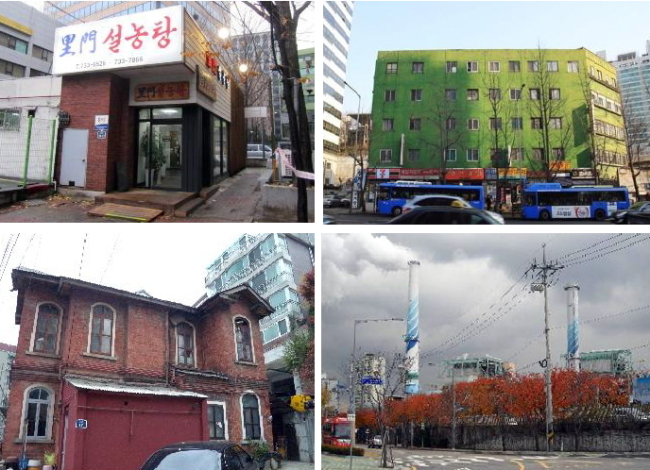 Clockwise from top left are Korea’s oldest restaurant, first apartment, first power plant and Dilkusha. (Yonhap News)