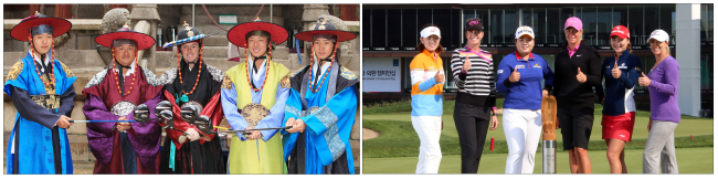 이창우(좌부터/골퍼),김대섭(골퍼/우리투자증권프로골프단),로리맥길로이(RoryMcIlroy/골퍼/나이키골프),김태훈(골퍼),김민휘(골퍼),최나연(골퍼/SK텔레콤스포츠단),폴라크리머(PaulaCreamer/골퍼),박인비(골퍼/KB금융그룹),수잔페테르손(SuzannPettersen/골퍼),유소연(골퍼/하나금융그룹),크리스티커(CristieKerr/골퍼)
세계 필드의 별들이 한국에 떴다. 이번주 국내서 나란히 개막되는 남녀 골프대회에 미국프로골프(PGA)와 미국여자프로골프(LPGA) 투어의 톱랭커들이 대거 출전, 골프팬들을 설레게 하고 있다. 더불어 세계 골프계의 시선도 한국에 집중됐다.