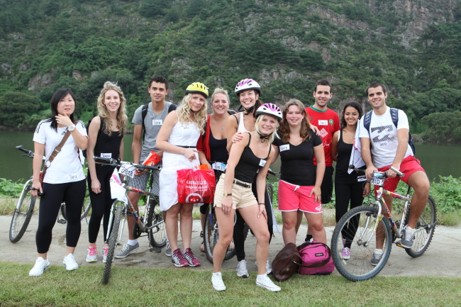 Participants pose for a photo at a previous charity bike ride against human trafficking.   KTO