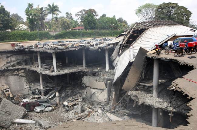 A handout picture released by the Kenyan presidency shows a destroyed section of the Westgate mall in Nairobi on Sept. 26.   Yonhap News