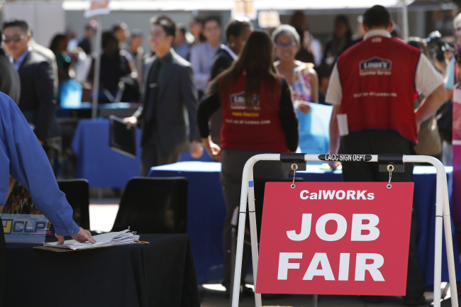 CalWORKs job fair signage is displayed during the Fall Classic Hiring Spree event at Los Angeles City College on Oct. 10.   Bloomberg