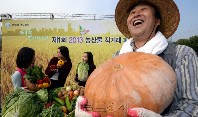 도심에 나타난 유기농 농산물  29일 오전 서울 종로 세운상가 초록띠 광장에서 농림수산식품부와 한국농수산식품 유통공사가 10월 31일 부터 경기도 일산 킨텍스에서 열리는 '2013 농산물 직거래 페스티벌'을 홍보하기 위해  각종 유기농 농산물과 제철 꾸러미를 시민들에게 선보이고 있다./안훈기자 rosedale@ 2013.10.29
도심에 나타난 유기농 농산물  29일 오전 서울 종로 세운상가 초록띠 광장에서 농림수산식품부와 한국농수산식품 유통공사가 10월 31일 부터 경기도 일산 킨텍스에서 열리는 '2013 농산물 직거래 페스티벌'을 홍보하기 위해  각종 유기농 농산물과 제철 꾸러미를 시민들에게 선보이고 있다./안훈기자 rosedale@ 2013.10.29