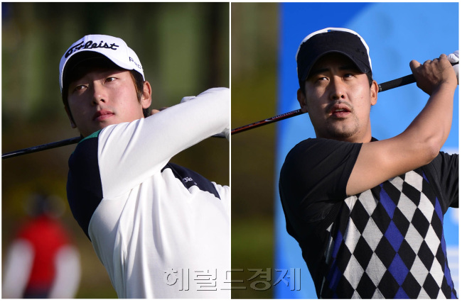 김태훈(좌부터/골퍼),박재범(골퍼)
29일부터 제주 서귀포시 롯데 스카이힐 제주에서 열리고 있는 헤럴드 KYJ 투어 챔피언십 골프대회에 출전한 선수들 중에는 흔치않은 이력의 선수들이 많다.