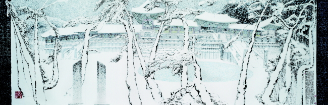 “A Winter Scene of Bulguksa Temple,” by Park Dae-sung.   Gana Art Center