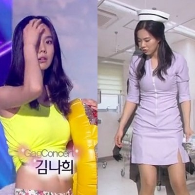 김나희(개그우먼)
신인 개그우먼 김나희가 ‘개그콘서트’에서 섹시한 간호사로 변신해 누리꾼들의 관심을 모으고 있다.