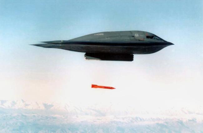 An undated file picture shows a B-2 Spirit Bomber droping a B61-11 bomb casing from an undisclosed location.   AFP-Yonhap News