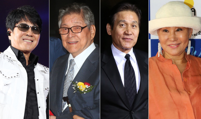 From left:  Singer Cho Yong-pil, comedian Gu Bong-seo, actor Ahn Sung-ki and singer Patti Kim.   Yonhap News