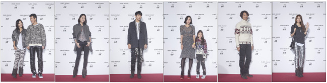 정혜영(좌부터/탤런트/영화배우),션(노승환/가수/지누션),강승현(모델),임슬옹(가수/탤런트/2AM),이유(이혜진/모델),MJ(김민준/영화배우/DJ),최수영(가수/VJ/소녀시대)
14일 아침 7시 명동 눈스퀘어 앞에 400여명의 사람이 줄을 섰다. 전날 오전 9시부터 대기한 사람을 비롯해 12시간 이상을 기다리며 날을 새운 사람도 많았다. 추위를 피하기 위해 텐트, 침낭도 등장했다. 5시에 도착한 사람들은 너무 늦었다며 발을 동동 굴렀다. 모두 H&M과 이자벨 마랑의 컬래버레이션 컬렉션(ISABEL MARANT POUR H&M)을 구매하기 위해 모인 사람이다.