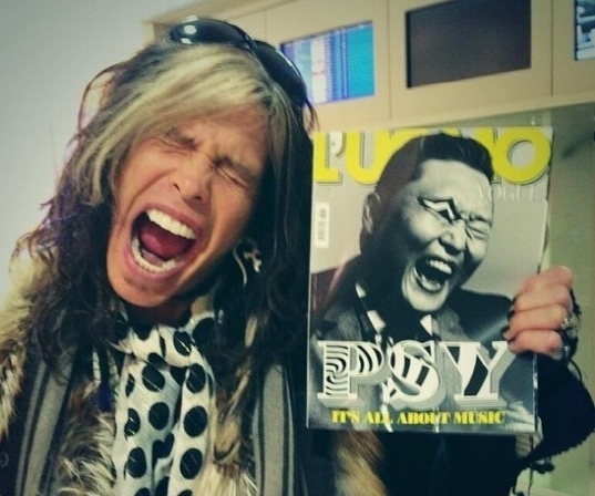 스티븐타일러(StevenTyler/가수/에어로스미스)
전설의 록밴드 에어로 스미스(Aerosmith)의 보컬 스티븐 타일러(Steven Tyler)가 가수 싸이(본명 박재상) 따라잡기에 나서 즐거움을 선사했다.