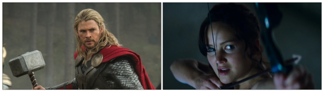 크리스헴스워스(좌부터/ChrisHemsworth/영화배우),제니퍼로렌스(JenniferLawrence/영화배우)
아버지의 한을 품은 ‘조폭청년’의 활극이냐, 가족을 잃은 아내이자 엄마의 복수극이냐. 망치 든 영웅의 액션이냐, 활 든 ‘헤로인’의 반란이냐.