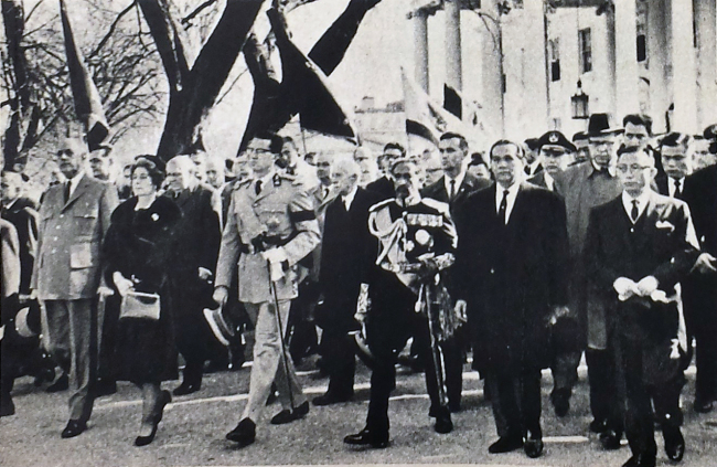 Former President Park Chung-hee (right, front row) walks with foreign dignitaries at the funeral of President John F. Kennedy on Nov. 25, 1963.   Yonhap News