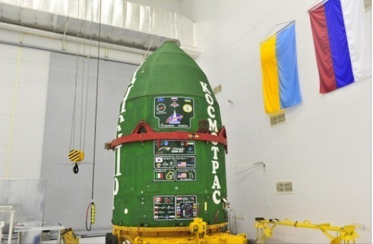 South Korea’s STSAT-3 satellite is placed on Russia’s Dnepr launch vehicle at Yasny base in southern Russia on Thursday. (Ministry of Science, ICT and Future Planning)