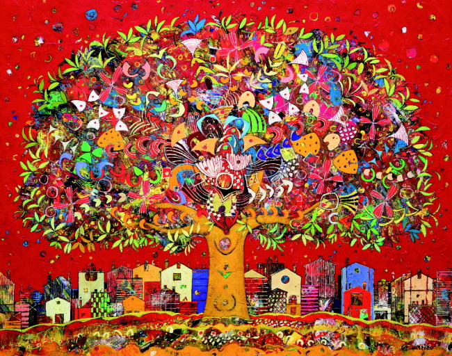 “Arbre de Vie Soleil Rouge,” 2013 by Jean Francois Larrieu (Opera Gallery)