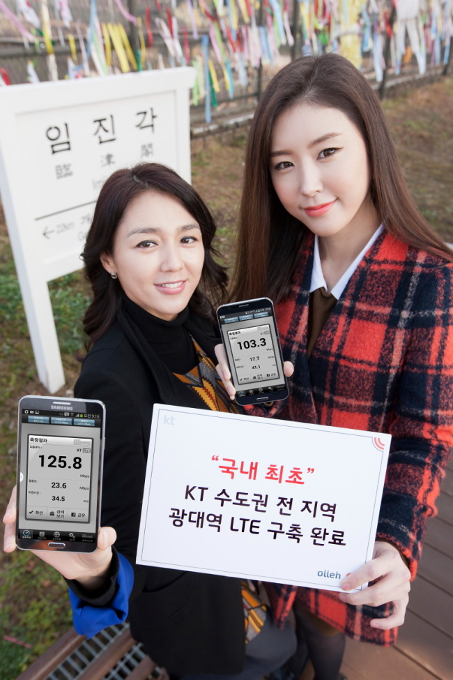 관광객이 25일 경기도 북단에 있는 임진각에서 KT의 광대역 LTE로 빠른 무선 데이터를 즐기고 있다. [사진제공=KT]