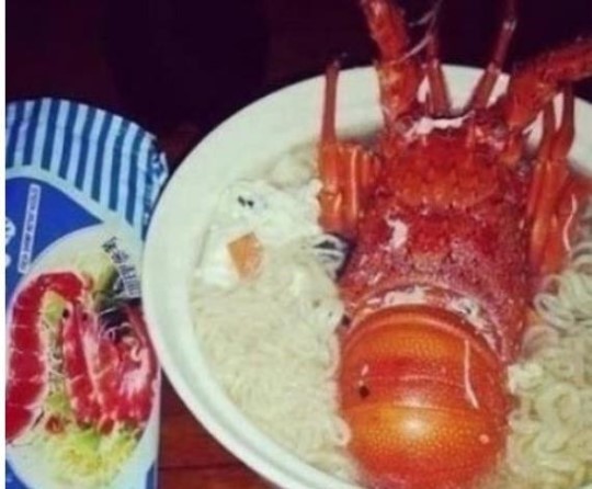 최근 한 온라인 커뮤니티에는 ‘랍스터 한마리 라면’이라는 제목으로 한 장의 사진이 올라왔다.
사진에는 하얀 국물이 담긴 라면 위에 잘 익은 랍스터 한 마리가 통째로 올라가 있는 모습이 담겨 있다.
하지만 이 라면이 실제 판매중인지, 아니면 누군가 라면에 랍스터를 넣은 설정컷인지에 대해서는 밝혀지지는 않았다.