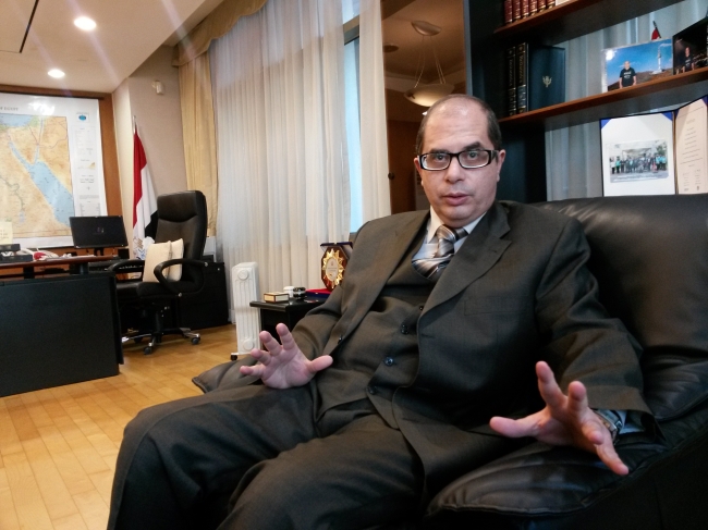Egyptian Ambassador to South Korea Hany Selim gestures during an interview with The Korea Herald at his office in Seoul on Thursday.   Philip Iglauer/The Korea Herald