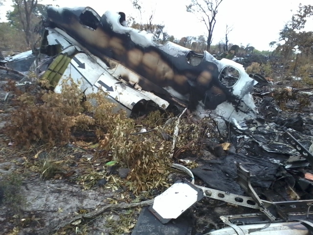 A photo taken Saturday shows the crash site of a Mozambican plane at Bwabwata National Park in Namibia.   Xinhua-Yonhap News