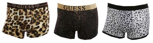 아메리칸 섹시 스타일의 ‘게스 언더웨어(GUESS UNDERWEAR)’에서는 남성용 ‘레오파드 드로즈 3종’을 선보였다. 브라운 레오파드 드로즈, 골드 컬러 밴딩 드로즈, 블랙 앤 화이트 드로즈 등 고급스럽고 성숙한 분위기부터 귀엽고 트렌디한 느낌까지 연출할 수 있다.