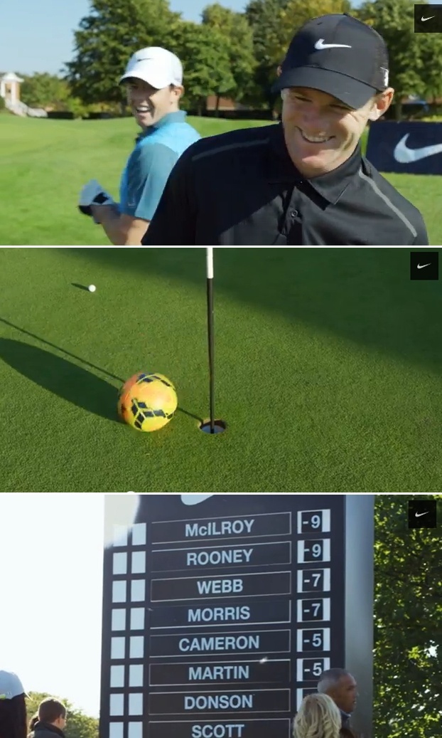 로리맥길로이(뒤부터/RoryMcIlroy/골퍼/나이키골프),웨인루니(WayneRooney/축구선수/맨체스터유나이티드FC포워드)
골프 황태자 로리 매킬로이(북아일랜드)와 축구스타 웨인 루니(맨체스터 유나이티드)가 각각 골프공과 축구공으로 골프 경기를 하는 영상이 화제다.