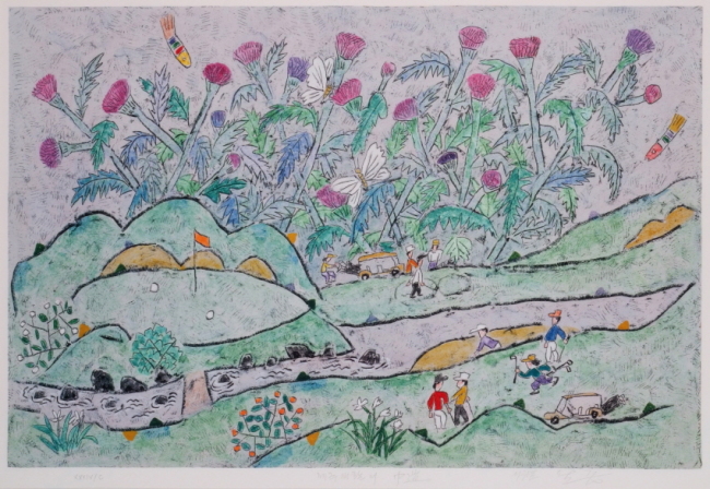 이왈종(b.1945), 제주생활의 중도, 오프셋 석판화, 61x93cm(36/100)