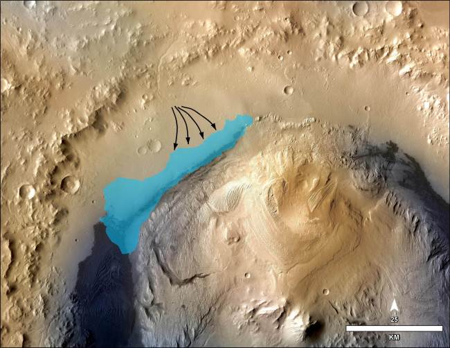 NASA believes the shaded area once held a freshwater lake.   AFP-Yonhap News