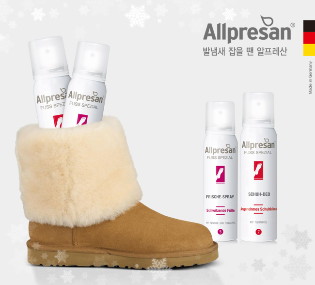 혹시나 모를 ‘발냄새’ 때문에 고민할 여성 또는 남성들을 위해 몇가지 풋케어 제품을 추천한다.
바로 알프레산 풋스폐셜 프레쉬 스프레이(발스프레이)와 알프레산 풋스폐셜 슈 데오도란트(신발스프레이)이다.
알프레산은 현재 독일 분데스리가 축구팀의 공식 풋케어 파트너로 오랫동안 발 전문가나 의사들에 의해 건조하고 문제를 가진 발치료를 위한 제품으로 사용되고 있다.