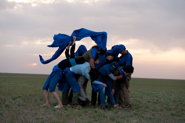 Artists stage a performance in the South Gobi Desert as part of the Nomadic Residency Program in Mongolia in 2011.   Arko Arts Center