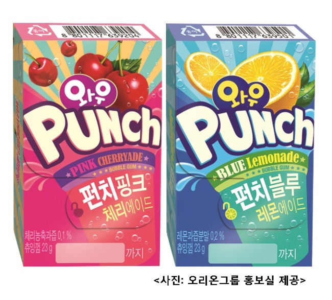 오리온은 ‘와우’ 껌에 이어 ‘와우펀치 블루레몬에이드’, ‘와우펀치 핑크체리에이드’를 출시했다고 19일 밝혔다.
20~30대 젊은 층이 선호하는 블루레몬에이드와 체리에이드 음료맛을 낸 제품이다. 상큼한 맛에 톡톡 터지는 소다칩이 들어 있어 씹는 맛도 함께 즐길 수 있다.