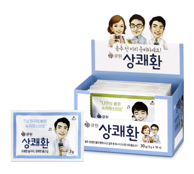 삼양사는 잦은 회식으로 피로한 직장인들을 위한 숙취해소 제품인 ‘큐원 상쾌환’을 출시했다고 19일 밝혔다.
국내 숙취해소 제품 시장규모는 약 2000억원 규모로 최근 5개년 동안 19%의 연평균 성장률을 보이고 있다. 음료 형태의 숙취해소 제품이 시장을 점유하고 있는 가운데 삼양사는 숙취해소에 도움이 되는 물질을 고농축해 ‘환’ 타입으로 만든 ‘상쾌환’을 출시하며 새롭게 시장에 뛰어 들었다.
