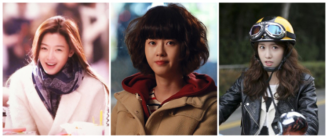 전지현(좌부터/왕지현/영화배우),고아라(탤런트/영화배우),윤아(임윤아/가수/탤런트/소녀시대)
대책없이 망가졌다. 누가 봐도 여신 미모인 여배우들은 ‘꽃미모’를 내려놨다. ‘신비주의’도 진작에 팽개쳤다. 망가지니 반응이 달라졌다. 시청자들은 이제 그들의 외모 대신 연기에 주목했다.
