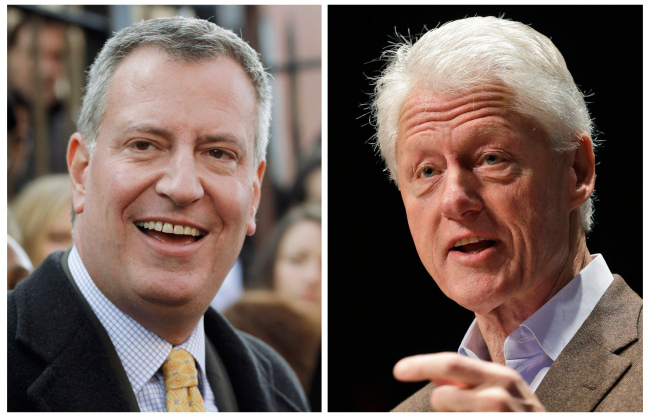 New York City Mayor-elect Bill de Blasio (left) and former U.S. President Bill Clinton   AP-Yonhap News