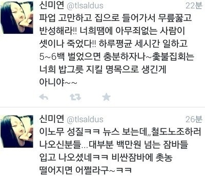[사진=신미연 트위터(@tlsaldus) 캡처