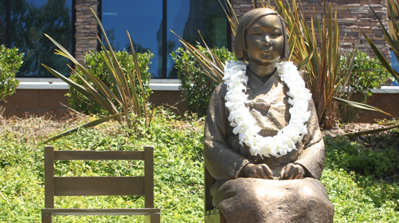 A statue of one of the Korean “comfort women,” who were forced into sexual slavery by Japan during World War II, sits in Glendale, California.