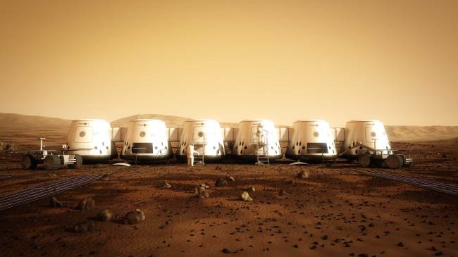 This handout photo from Mars One shows an artist’s rendition of a settlement on Mars.   AFP-Yonhap News