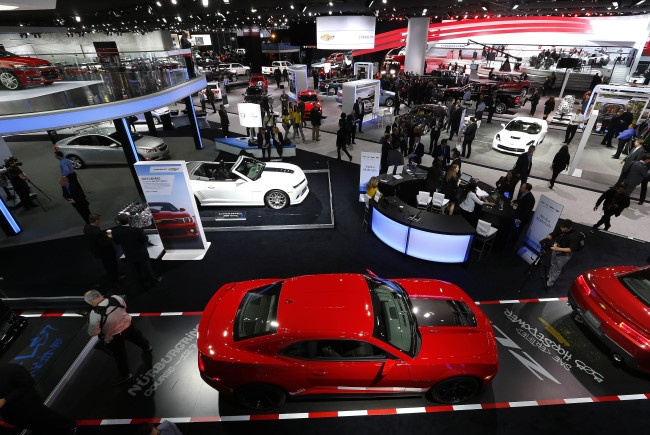 Vehicles are on display at the North American International Auto Show in Detroit on Monday.   AP-Yonhap News