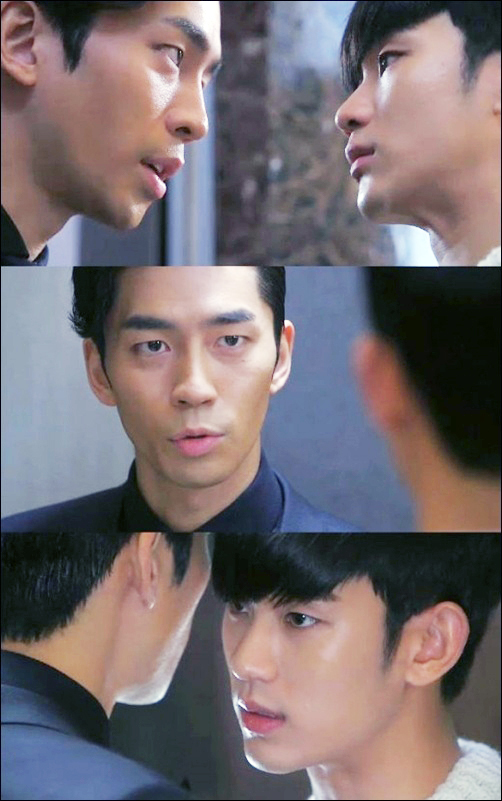 신성록(좌부터/뮤지컬배우/탤런트),김수현(탤런트/영화배우)
‘별에서 온 그대’ 김수현과 신성록의 팽팽한 기싸움이 벌어졌다.