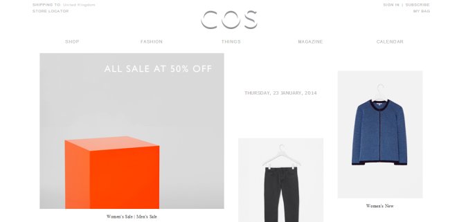 COS 홈페이지 (http://www.cosstores.com/gb/) 캡쳐