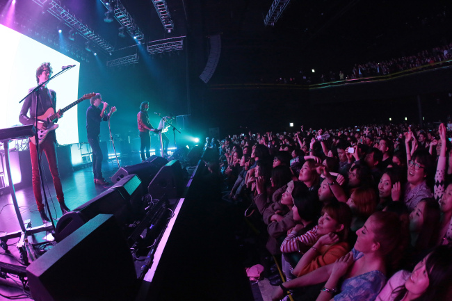 Phoenix performs at its first concert in Korea at Uniqlo AX Hall, eastern Seoul, on Thursday night.   VU Entertainment