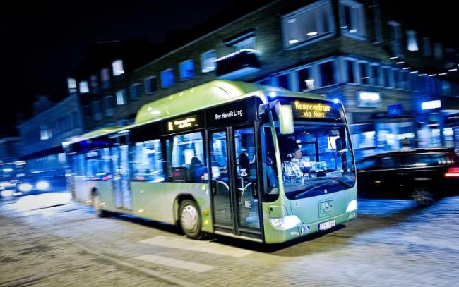 A bus travels through Vaexjoe, Sweden, on Jan. 15.   AFP