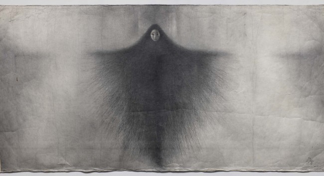 백효훈 ‘예술의 정령-현실세계로’, 장지 위에 혼합재료, 105.5×208.5㎝, 2010.