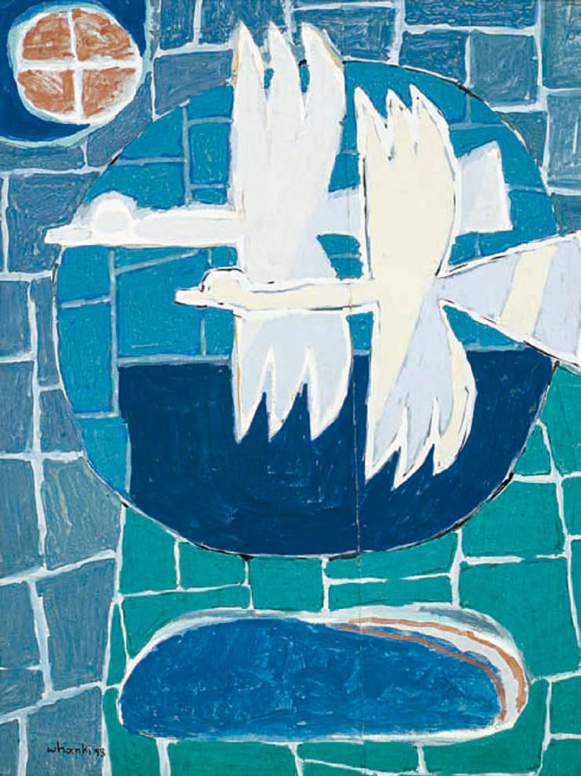 김환기‘ 새와 달’, 종이에 과슈, 47.3×36.5㎝, 1958