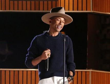 Pharrell Williams onstage at the Grammy Awards in Los Angeles on Jan. 26.   AP