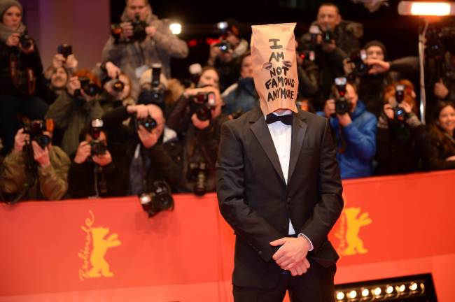 U.S. actor Shia LaBeouf arrives on the red carpet for the screening of “Nymphomaniac Volume I” at the 64th Berlinale Film Festival in Berlin on Sunday. AFP-Yonhap