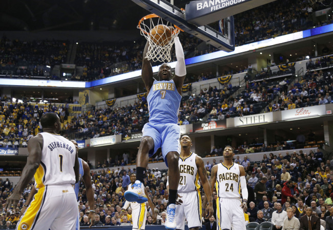 Denver Nuggets forward J.J. Hickson dunks against the Indiana Pacers on Monday.   USA Today-Yonhap