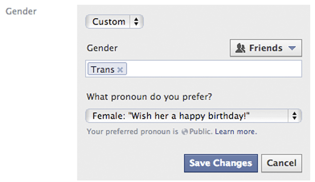 This screenshot released by Facebook shows the new gender option screen.   AP-Yonhap