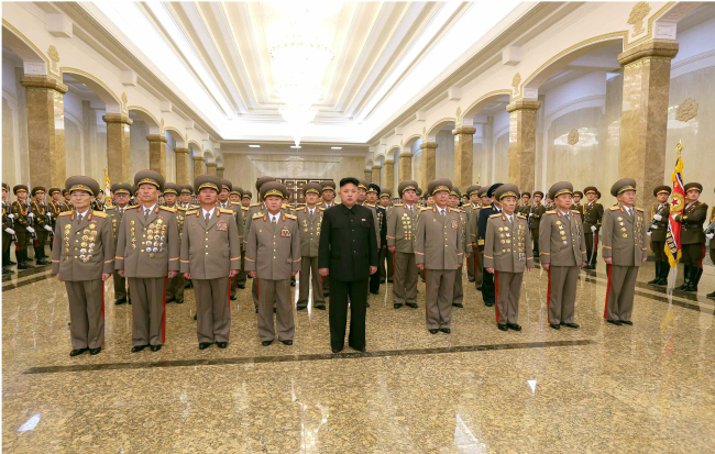 North Korean leader Kim Jong-un on Sunday visits the Kumsusan Palace of the Sun in the capital Pyongyang to mark the 72th birthday of the former leader Kim Jong-il. (Yonhap)