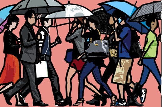 줄리안 오피 ‘Walking in Sadang-dong in the rain’. 2014,Vinyl on wooden stretcher, 230×344.3㎝. [사진=국제갤러리]